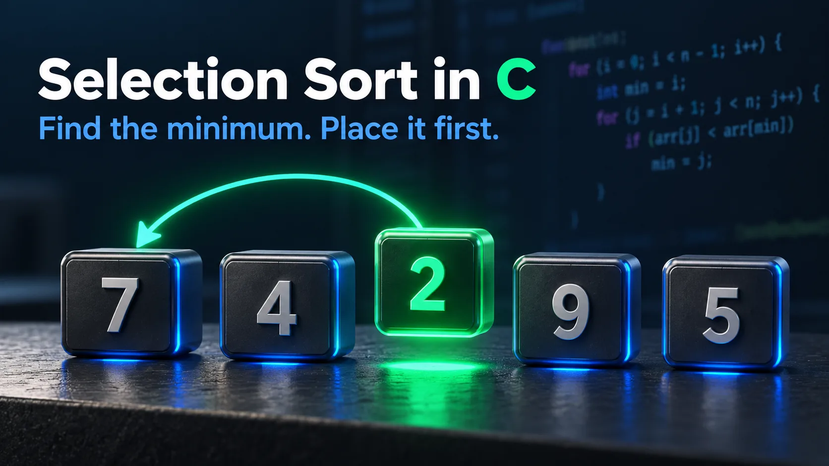 The smallest number is selected from an array and moved to the first position.